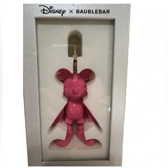 DISNEY X BAUBLEBAR Barbie Bubblegum Pink Mickey Mouse Keychain Bag Charm NEW NWT - Picture 1 of 16